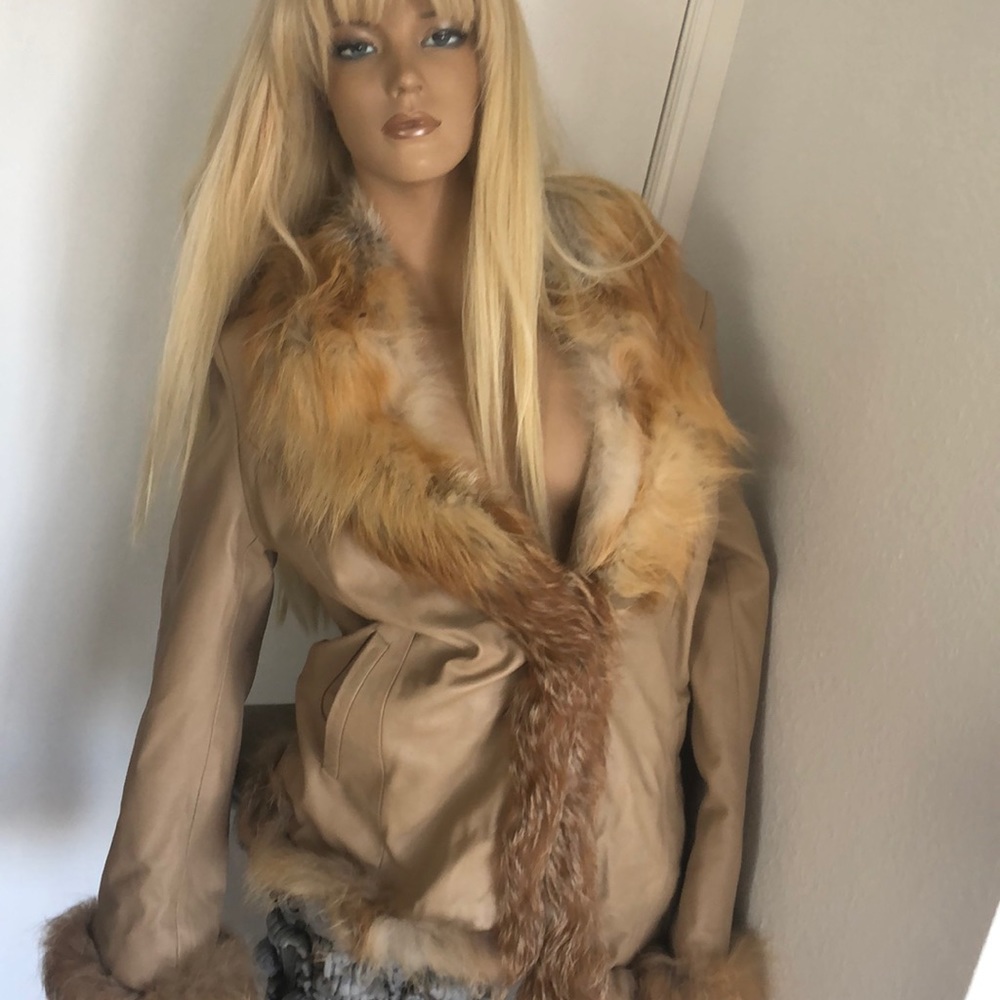 Leather jacket with fur trim